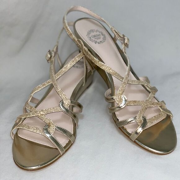 Shoes - I MILLER Gold Sandals Womens 7.5 Sparkle Strappy Prom Wedding Dress Shoes Formal